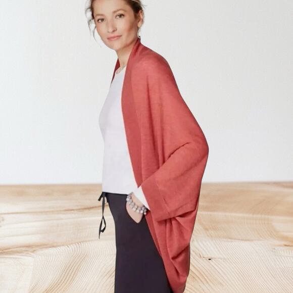 Pure J Jill Sweater Merino Wool Tercel Cocoon Shrug One Size Coral Open Front - Picture 1 of 6